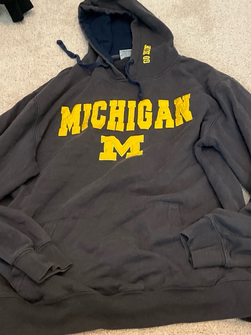 Michigan Logo Hoodie - Navy with Yellow Lettering
